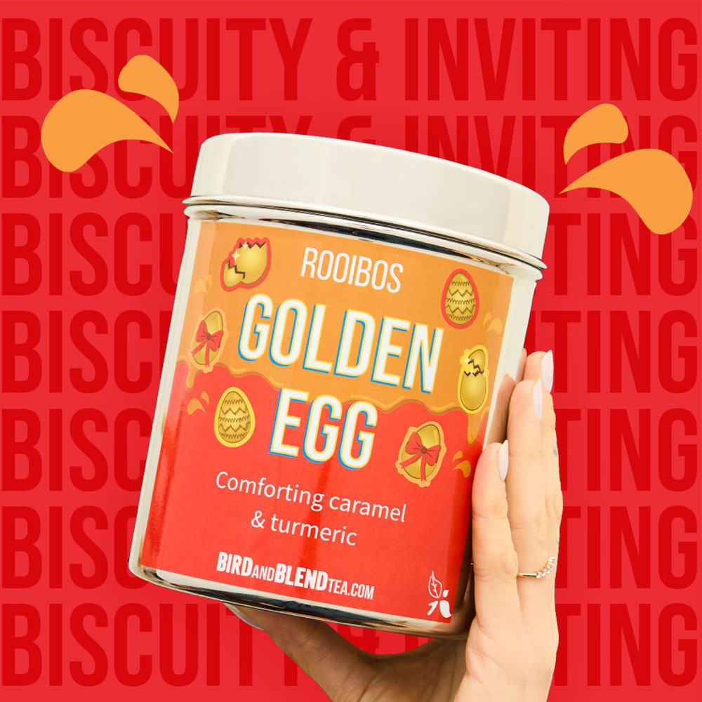 golden egg tea tin biscuity and inviting