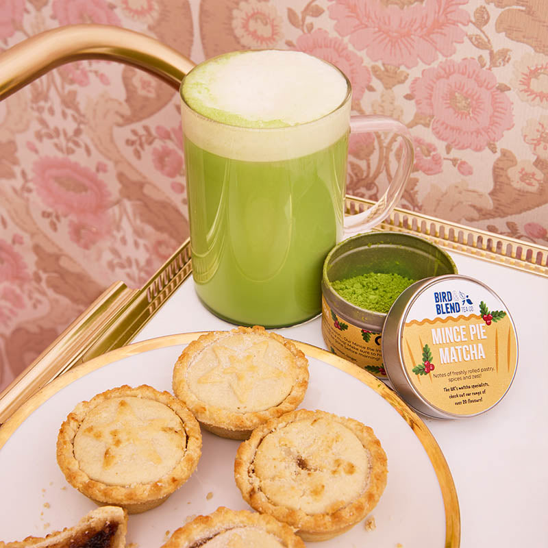 mince pie matcha latte with christmas mince pies