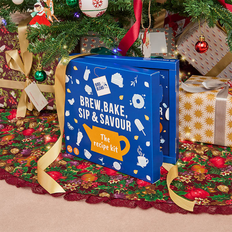 brew, bake, sip and savour recipe kit gift under the christmas tree