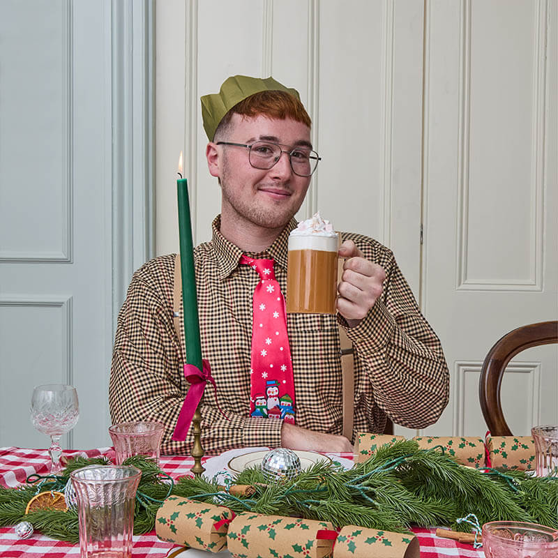 snowball sticky chai drinking at christmas table