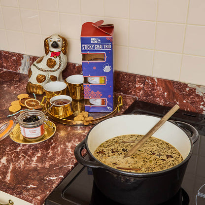 sticky chai trio on the hob